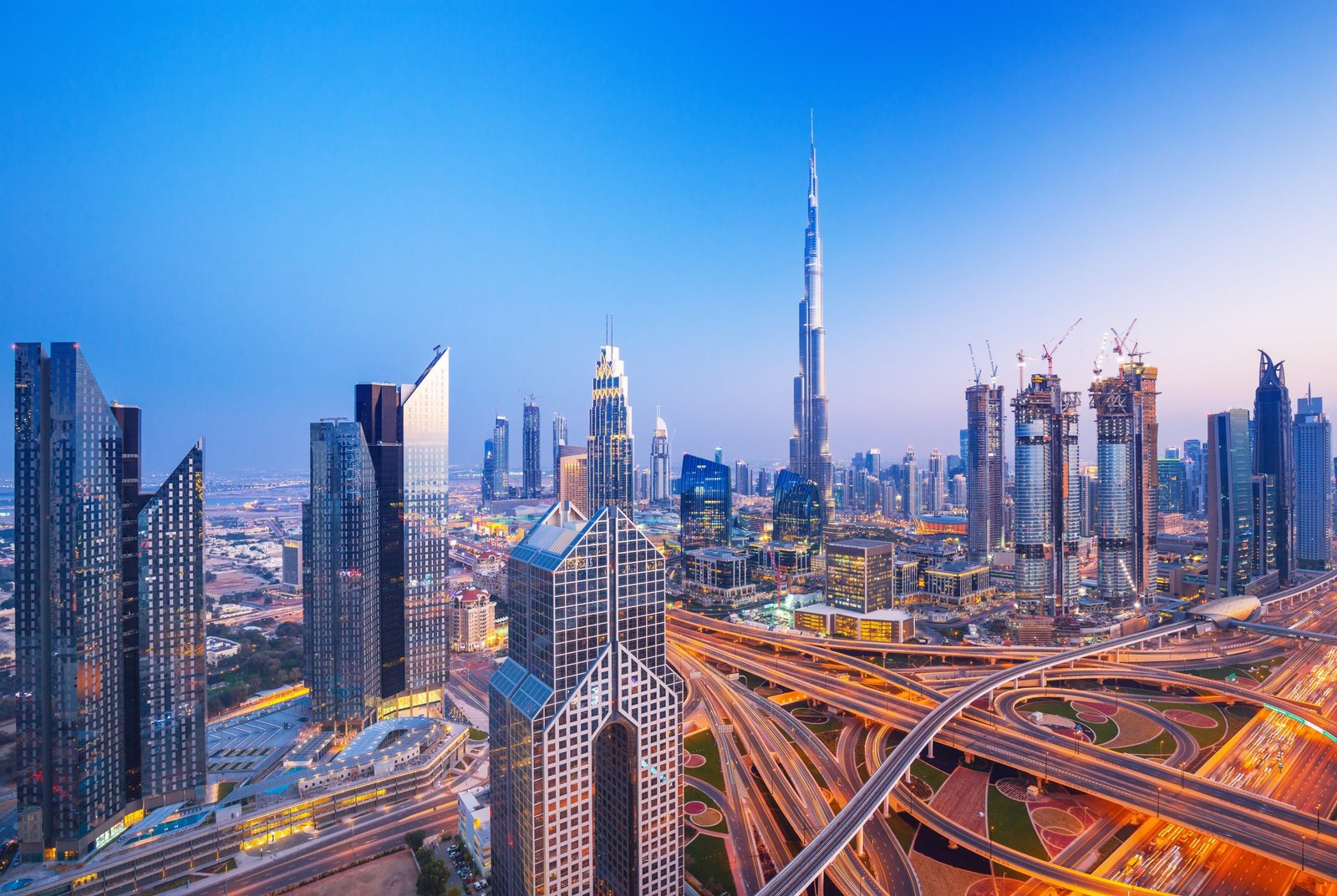 City skyline at dusk
